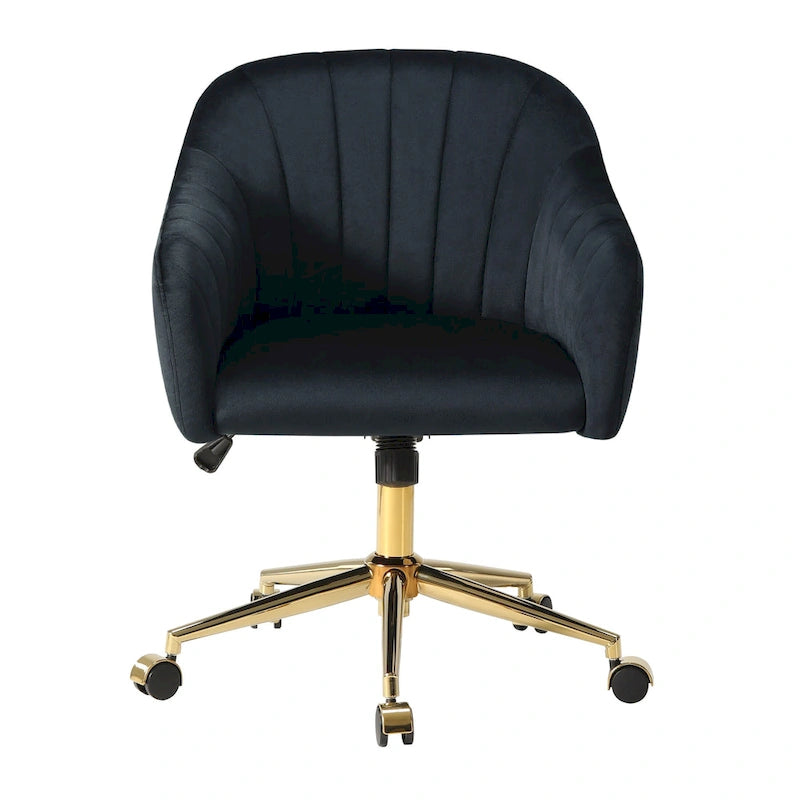 Velvet Tufted Adjustable Height Swivel Office Vanity Chair with Gold Base