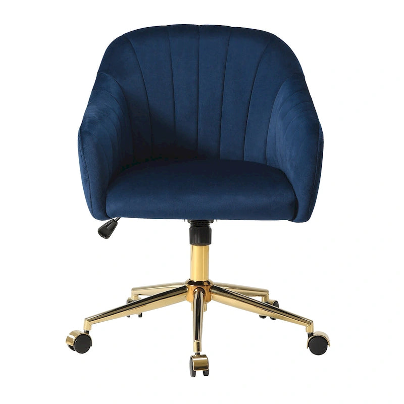 Velvet Tufted Adjustable Height Swivel Office Vanity Chair with Gold Base