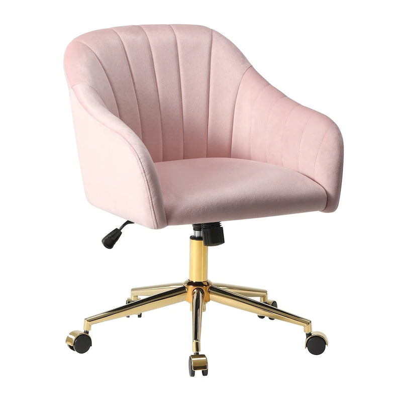 Velvet Tufted Adjustable Height Swivel Office Vanity Chair with Gold Base