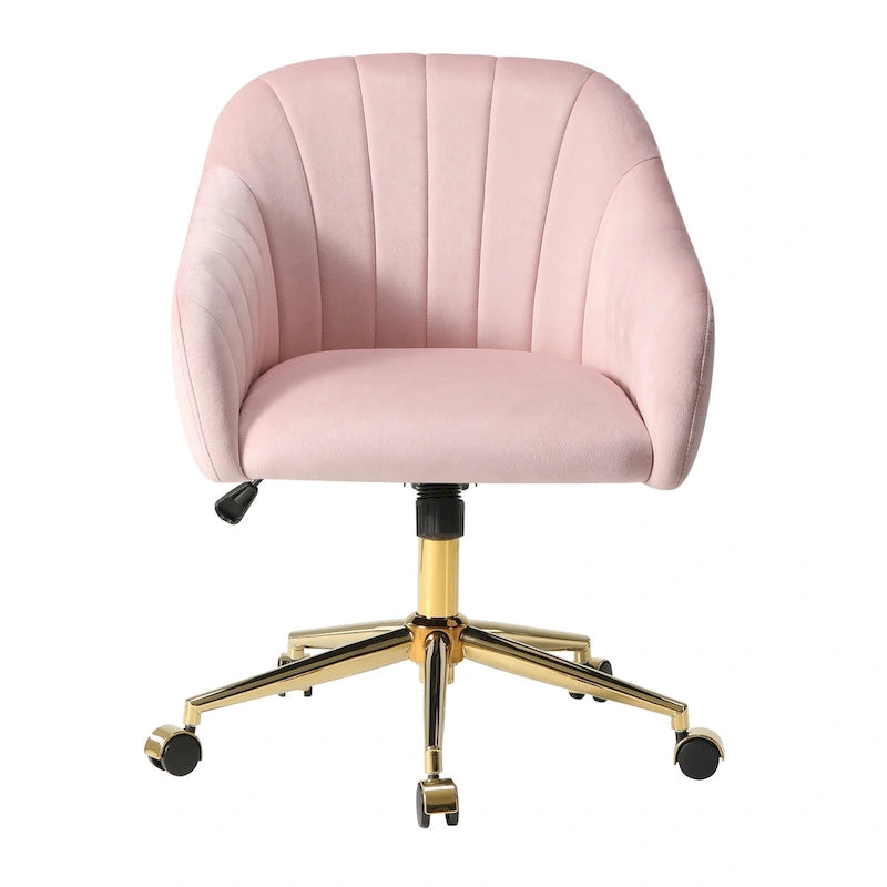 Velvet Tufted Adjustable Height Swivel Office Vanity Chair with Gold Base