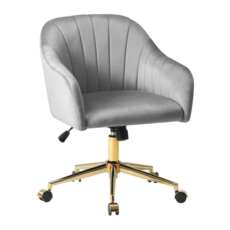 Velvet Tufted Adjustable Height Swivel Office Vanity Chair with Gold Base